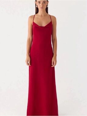 Peppermayo Red Cowl Neck Maxi Slip Dress
